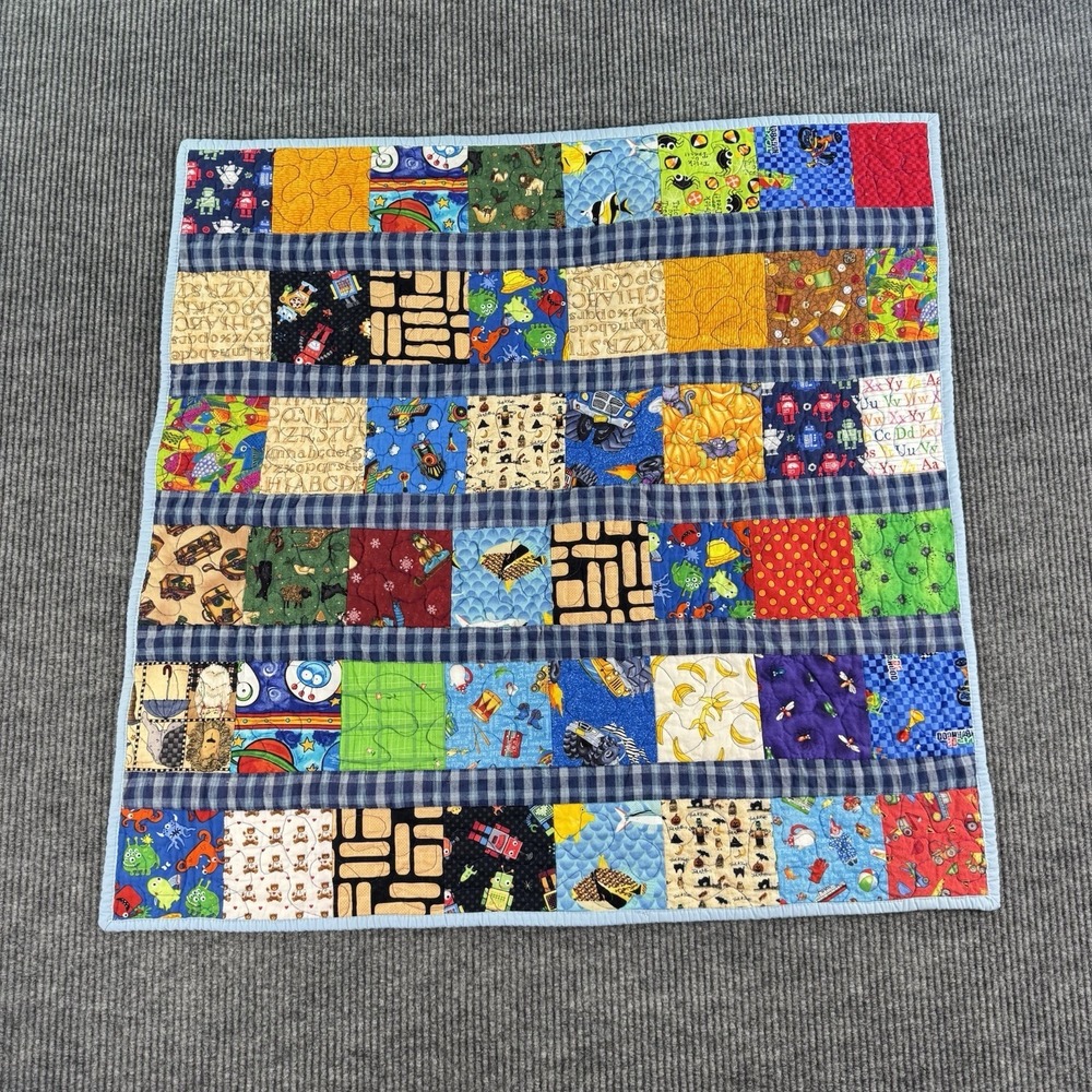 Handmade Children's Quilt 36x36 Patchwork Lion Baby Blanket Berry Basket Quilt
